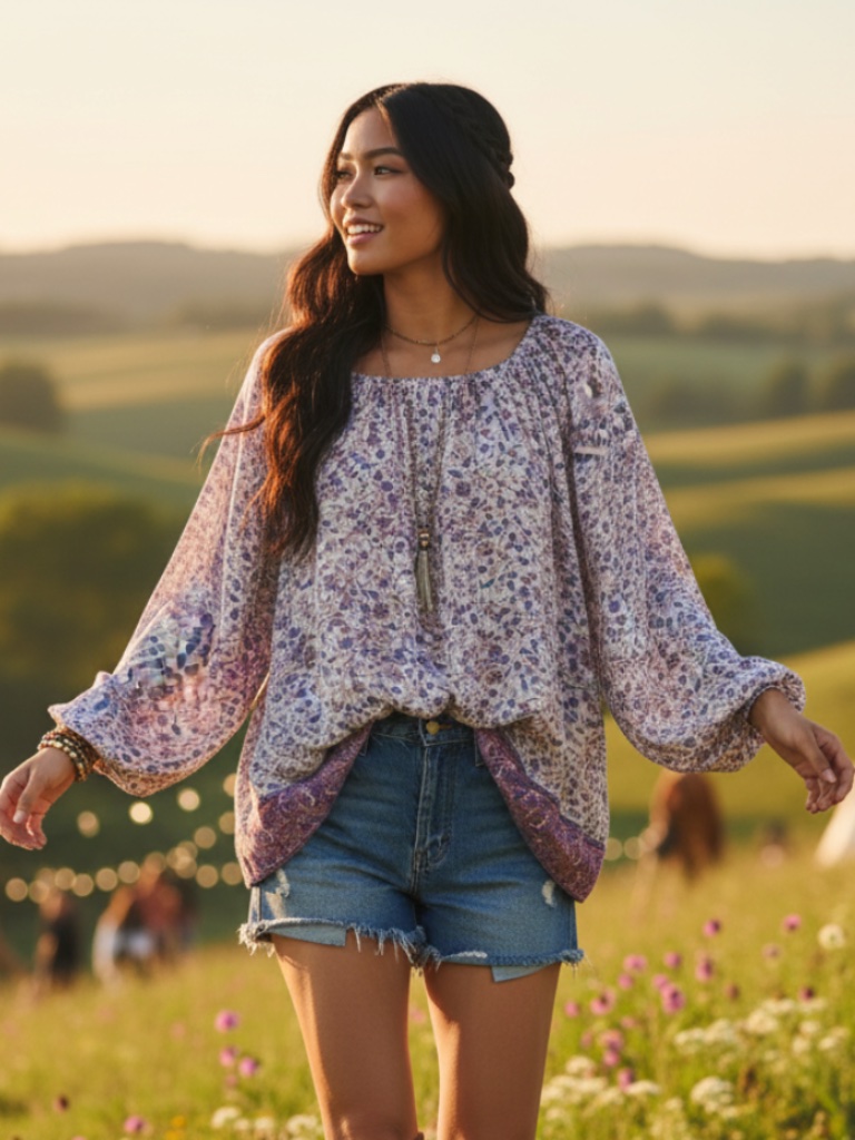 Chaps Ralph Lauren Xl 14 16 Top Tunic Shirt Floral Peasant Boho Cottage Purple